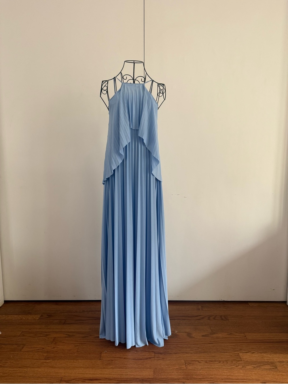 NWT ASOS Light Sky Blue Pleated Maxi Influencer Dress with Cascade Overlay Sz 0 - Picture 2 of 11